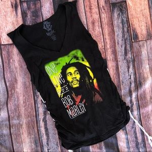 Bob Marley One Love open side split shoelace tie sleeveless fitted tank